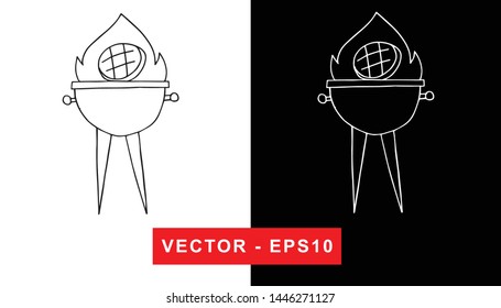 Black and White Vector Illustration of Hand Drawn Sketch of Barbecue or Grill Party Icon on Isolated Background