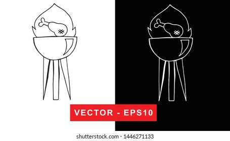 Black and White Vector Illustration of Hand Drawn Sketch of Barbecue or Grill Party Icon on Isolated Background