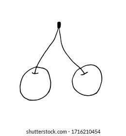 Ilustración vectorial en blanco y negro Cereza de dibujo manual. bayas de doodle para pegatinas, carteles, diseño web