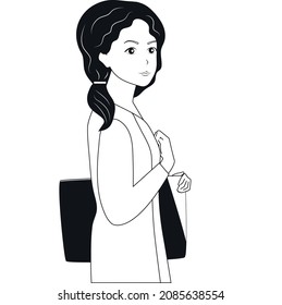 Black and white vector illustration hand drawing line. Girl goes to the store shopping. 