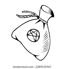 Black and white Vector illustration of a hand drawn witchs pouch