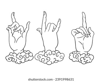 Ilustración vectorial en blanco y negro del gesto de la mano.