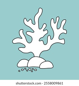 Black and white vector illustration, hand drawn cartoon sea coral. Linear image of underwater coral, icon, simple children's drawing