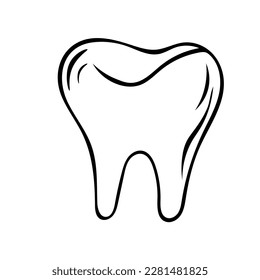 Black and white Vector illustration of a hand-drawn molar tooth