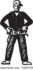 Black And White Vector Illustration Of Handy Man