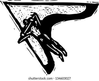 Black and white vector illustration of Hang Gliding