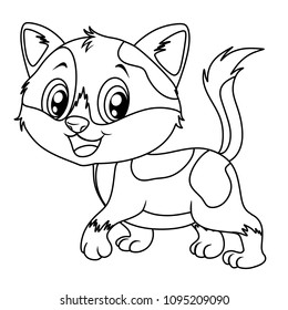 Black and White Vector Illustration of a Happy Cat. Cute Cartoon Cat Isolated on a White Background Coloring Page. Happy Animals Coloring Book for Children