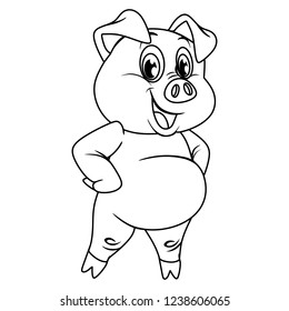 Black White Vector Illustration Happy Pig Stock Vector (Royalty Free ...