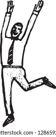 Black and white vector illustration of a happy businessman