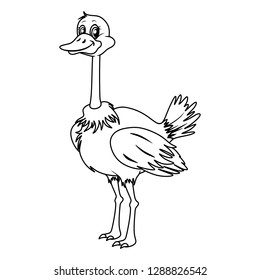 Black White Vector Illustration Happy Ostrich Stock Vector (Royalty ...