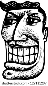 Black and white vector illustration of a happy Hispanic man