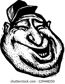 Black and white vector illustration of a happy man