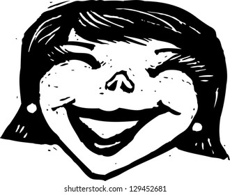 Black and white vector illustration of a happy woman
