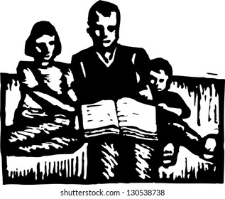 Black and white vector illustration of a happy family