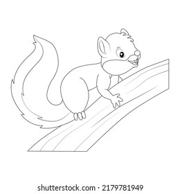Black and White Vector Illustration of a Happy Squirrel. Cute Cartoon Squirrel Isolated on a White Background Coloring Page. Happy Animals Coloring Book for Children