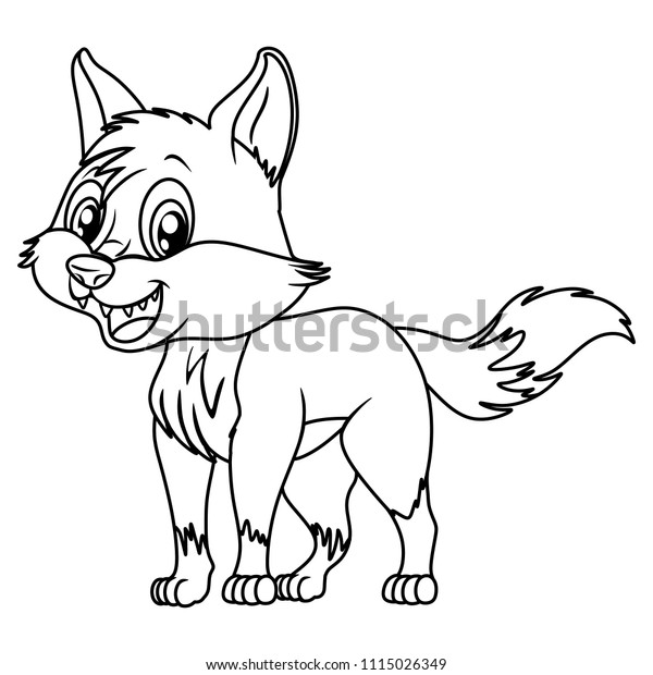 Black White Vector Illustration Happy Wolf Stock Vector (Royalty Free ...
