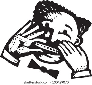 Black and white vector illustration of harmonica