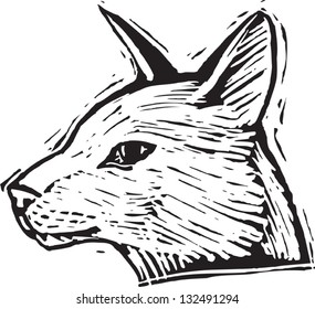 Black and white vector illustration of the head of a cat