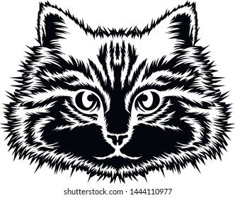 Black and white vector illustration of the head of a cat.