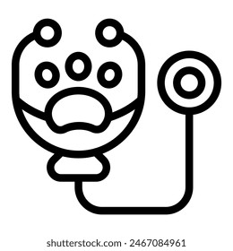 Ilustración vectorial en blanco y negro de un ícono del corazón conectado a un estetoscopio, que simboliza la atención médica