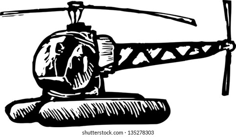 Black and white vector illustration of a Helicopter