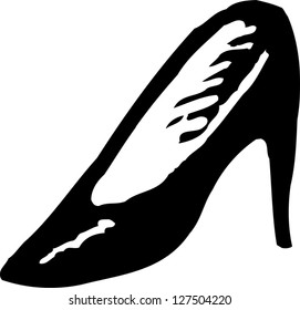 Black and white vector illustration of high heel shoe