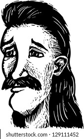 Black and white vector illustration of a hippie man
