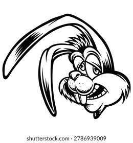 Black and white vector illustration of a hissing cartoon cat with an arched back and raised fur.