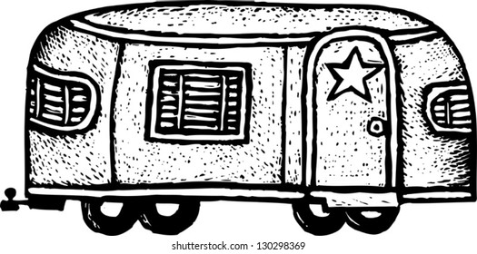 Black and white vector illustration of Hollywood movie star trailer