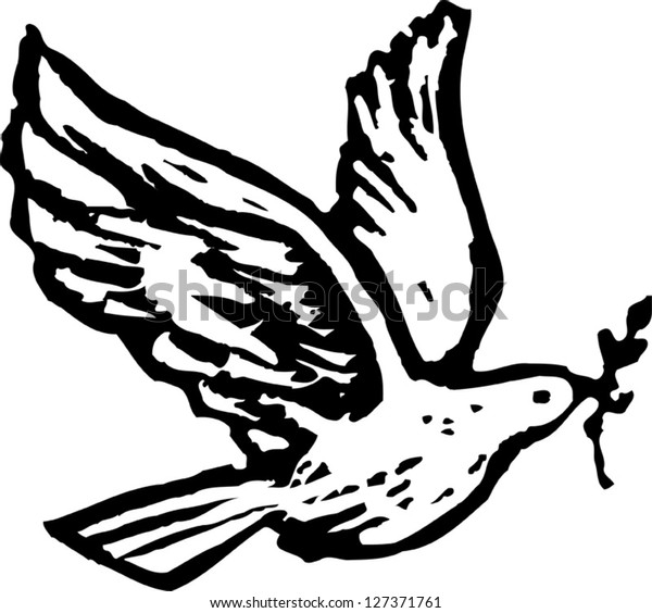 聖霊鳩とオリーブの枝の白黒のベクターイラスト のベクター画像素材 ロイヤリティフリー