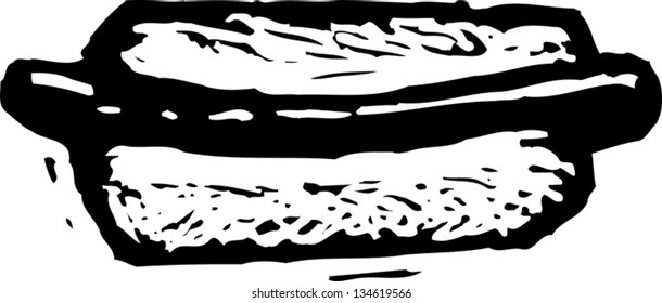 Black and white vector illustration of a hot dog