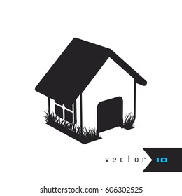 Black and white vector illustration of the house flat house icon isolated on white background
