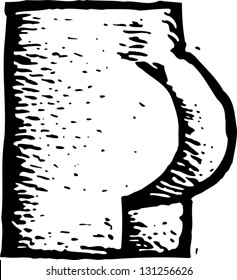 Black and white vector illustration of human butt