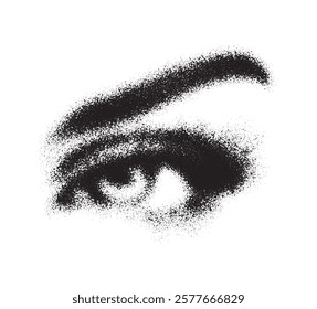 Black and white vector illustration of a human eye with grunge texture. The observant gaze is enhanced by the unique, textured design, artistic flair.