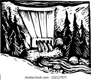 Black and white vector illustration of hydro power