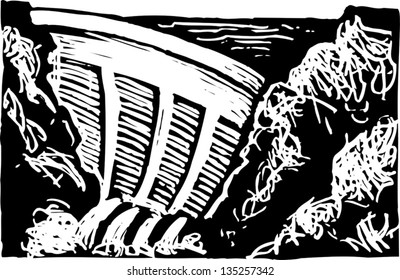 Black and white vector illustration of Hydroelectricity