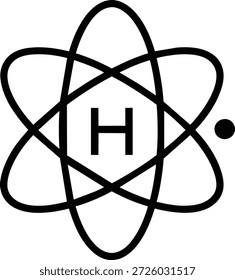 Ilustração vetorial em preto e branco de um modelo de átomo de hidrogênio. Ideal para educação científica, conceitos de química, planos de fundo de tecnologia e publicidade relacionada ou gráficos do site. Adequado para apresentações e conteúdo de mídia social.