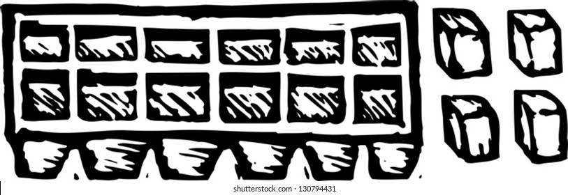 Black and white vector illustration of an ice cube tray