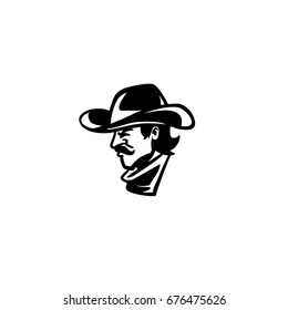 Black and white Black and white vector illustration with the image of Cowboy. Logo. Mascot.icon