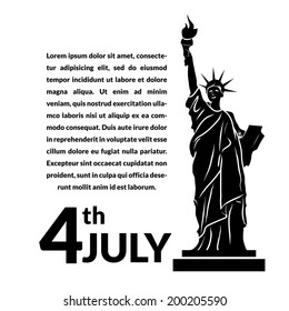 Black and white vector illustration of independence day USA, holiday card by July 4