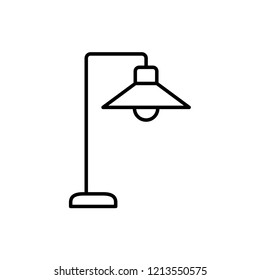 Black and white vector illustration of industrial table lamp. Line icon of modern desk light fixture. Home and office illumination. Isolated object on white background