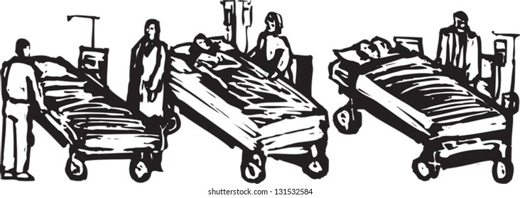 Black and white vector illustration of Intensive care unit