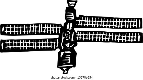 Black and white vector illustration of international space station