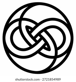 Una Ilustración vectorial en blanco y negro de un intrincado nudo celta, que se asemeja a un símbolo del infinito, elegantemente entrelazado dentro de un marco circular perfecto, que simboliza la eternidad y la conexión.