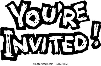 Black and white vector illustration of invitation