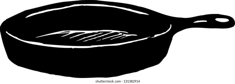 Black and white vector illustration of iron skillet
