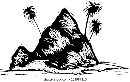 Black and white vector illustration of an island