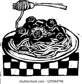 Black and white vector illustration of Italian spaghetti