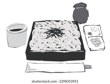 Black and white vector illustration of Japanese buckwheat noodles