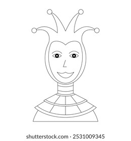 Black and white vector illustration of the joker on a white background.